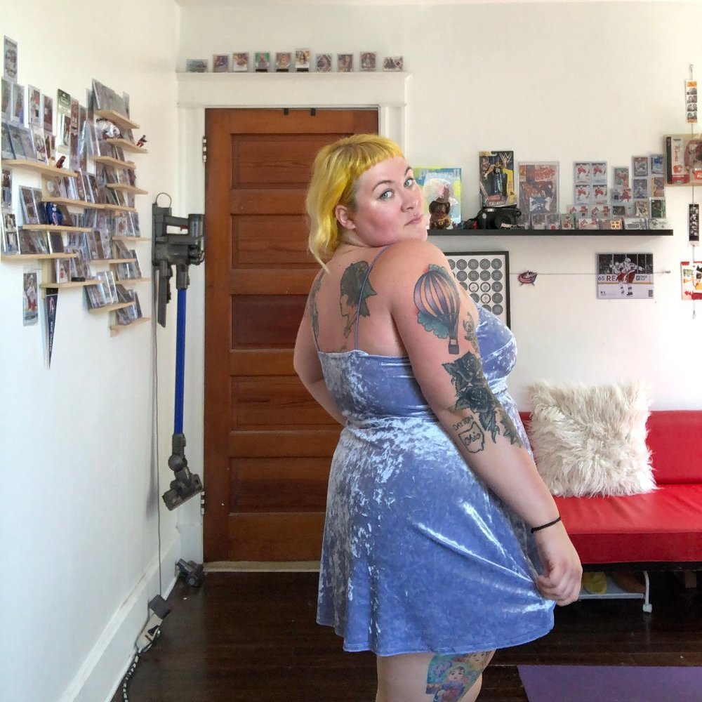 Baby blue velvet mini dress